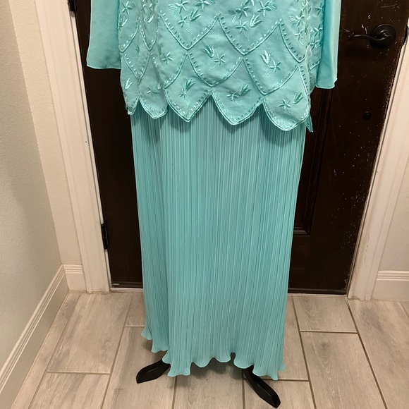 👗$30 Sale 👗 Union Made in USA Mother of the Bride 60’s 70’s turquoise long sleev - Picture 2 of 7